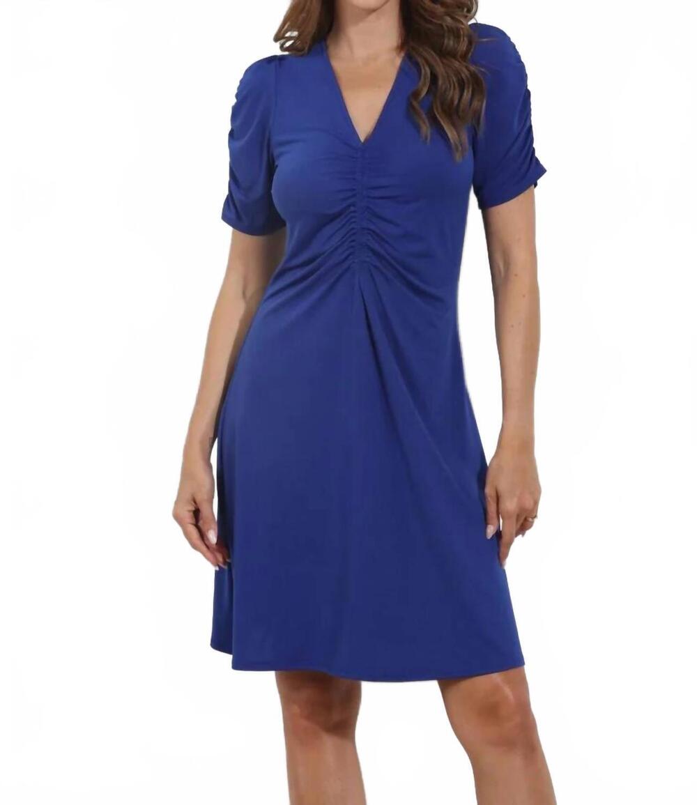 NEW VERONICA M v-neck shirred mini dress in royal blue